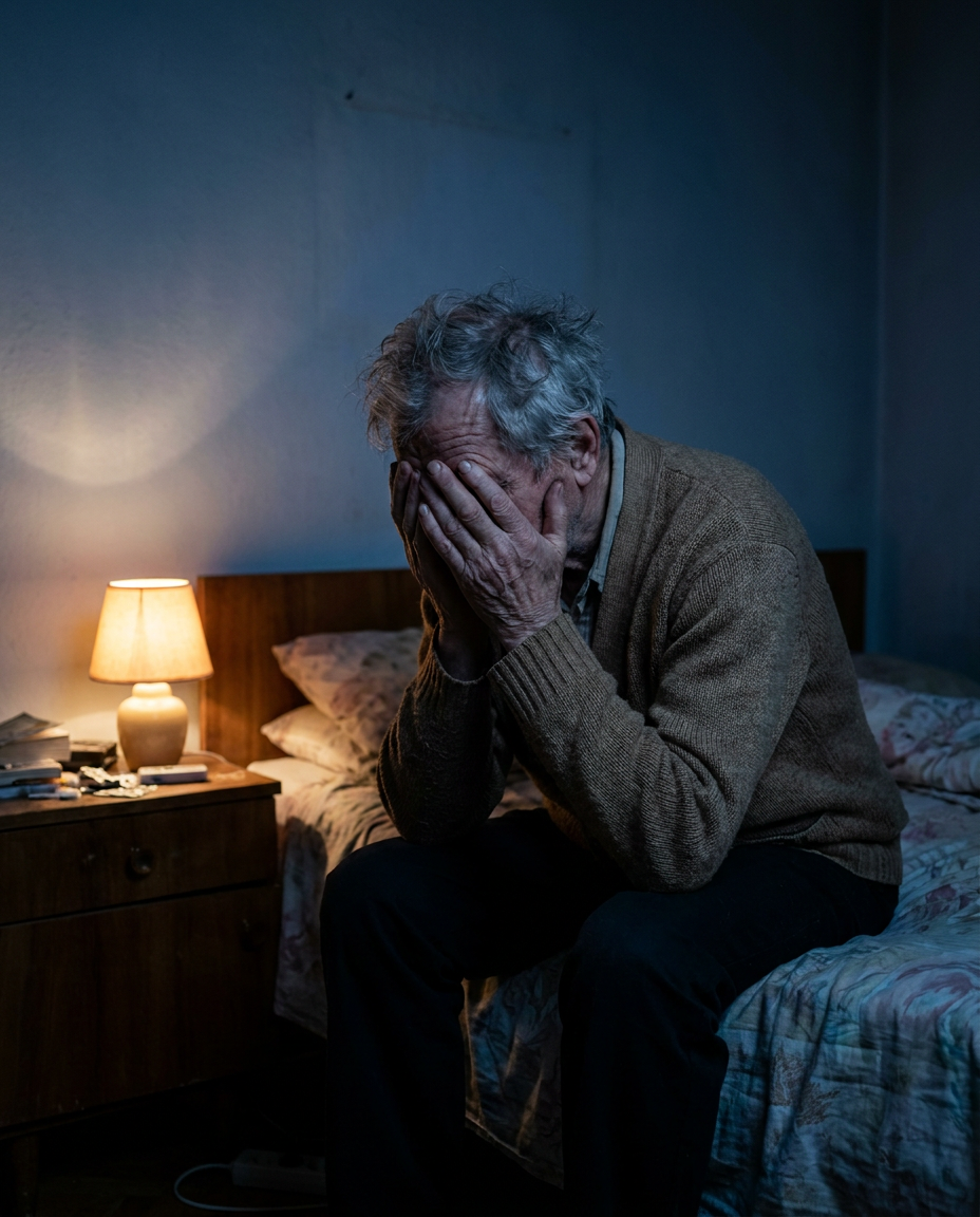 Man sitting awake at night